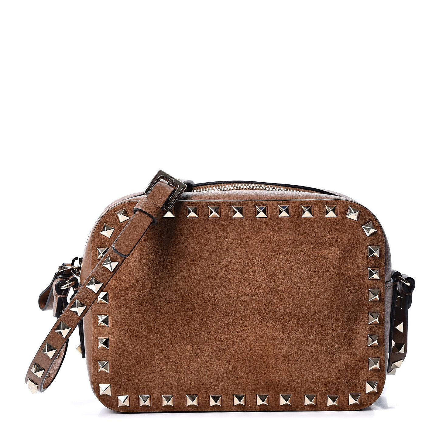 Suede Calfskin Rockstud Camera Crossbody Bag Deep Cuir