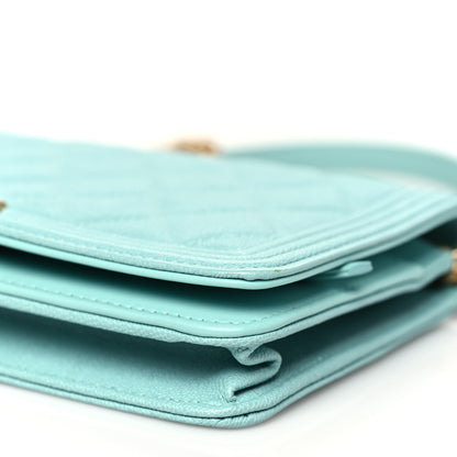 Chanel Caviar Quilted Boy Wallet On Chain WOC Light Blue 11 of 12