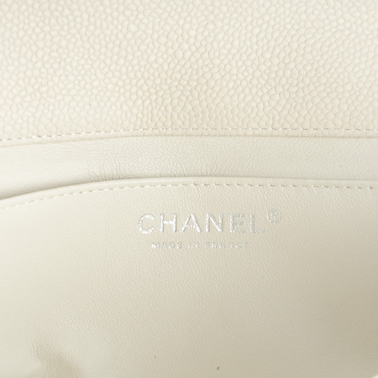Iridescent Caviar Quilted Clutch With Chain Flap White