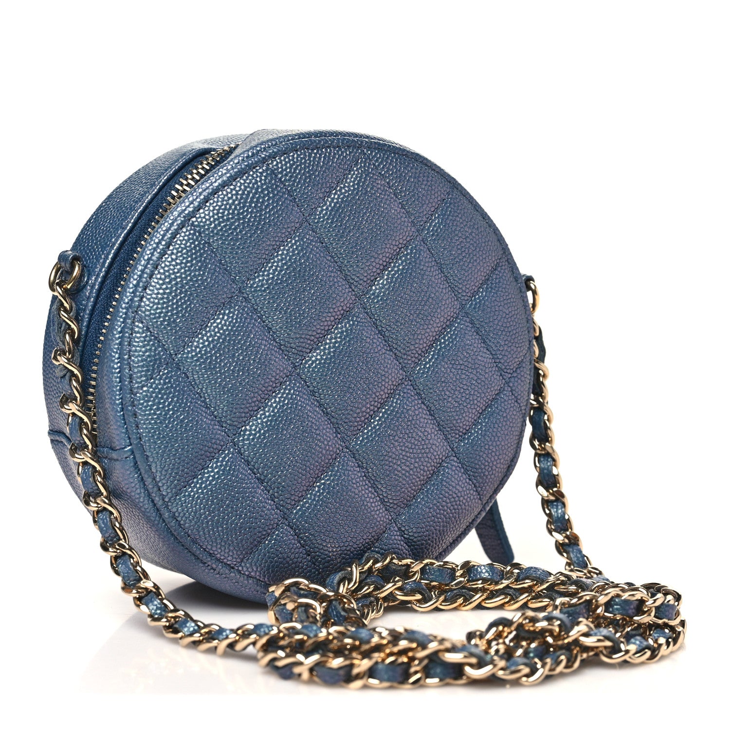 Chanel Iridescent Caviar Quilted Round Clutch With Chain Blue 3 of 10