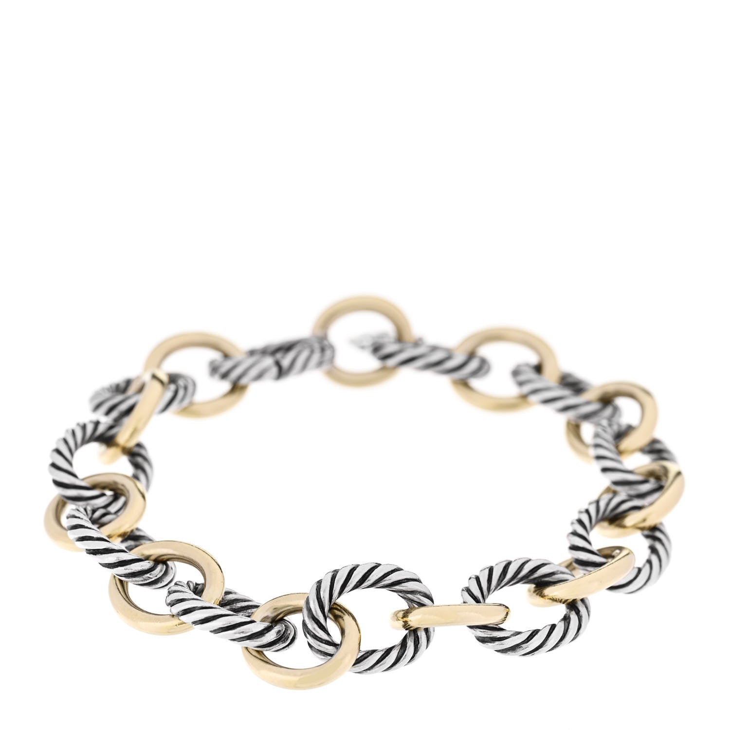 David Yurman Sterling Silver 18K Yellow Gold 12mm Large Oval Link Bracelet 1 of 4
