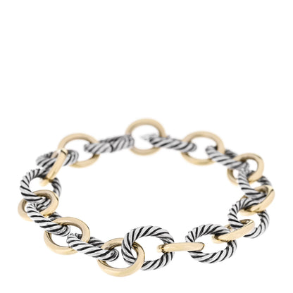 David Yurman Sterling Silver 18K Yellow Gold 12mm Large Oval Link Bracelet 1 of 4