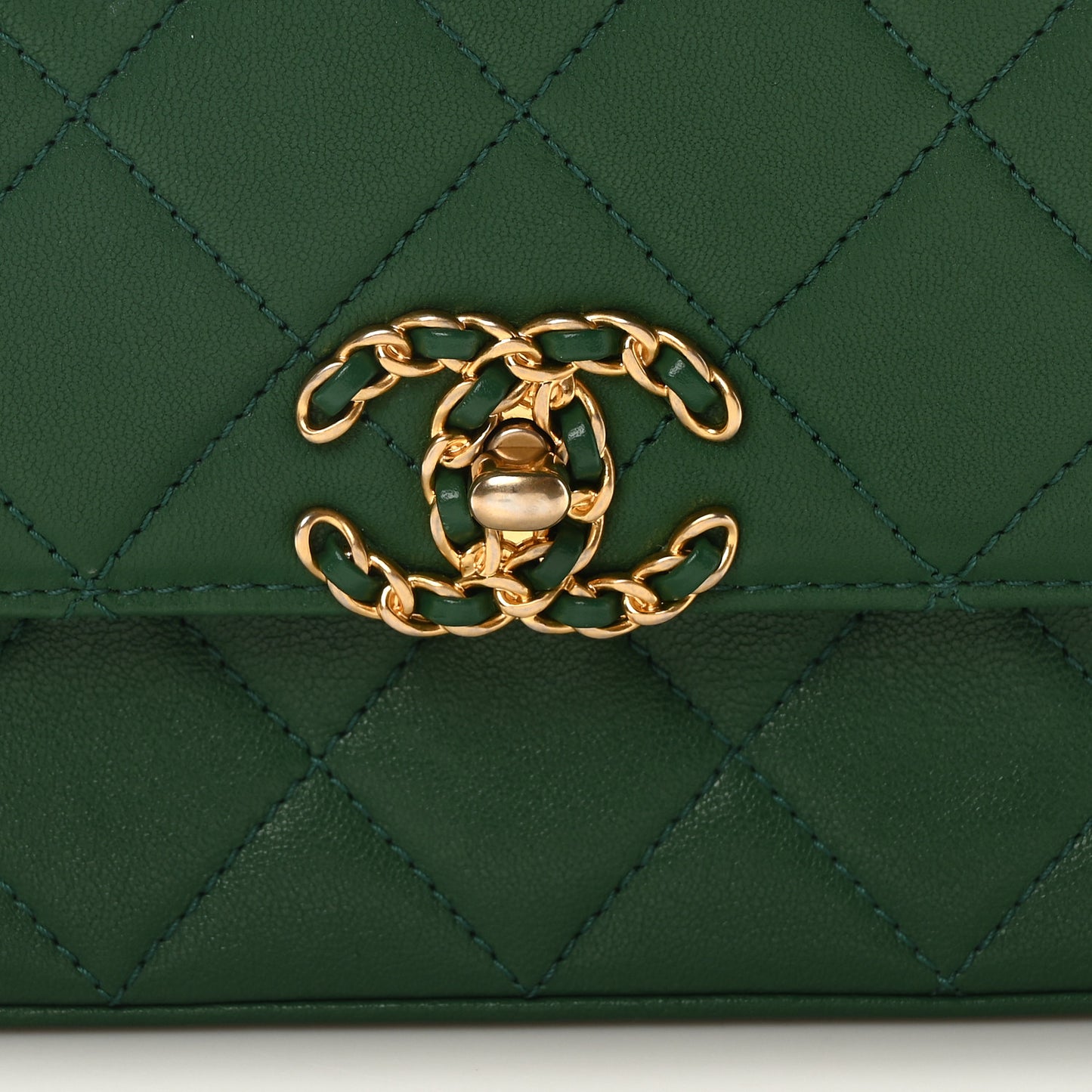 Lambskin Quilted Small Chain Infinity Top Handle Flap Dark Green