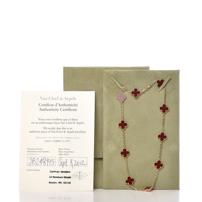 Van Cleef & Arpels 18K Yellow Gold Carnelian 10 Motifs Vintage Alhambra Necklace 7 of 7