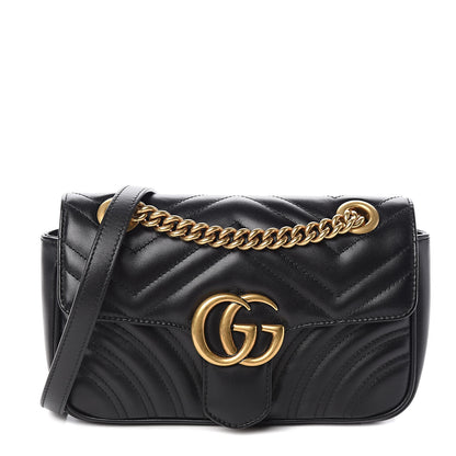 Gucci Calfskin Matelasse Mini GG Marmont Shoulder Bag Black 1 of 11