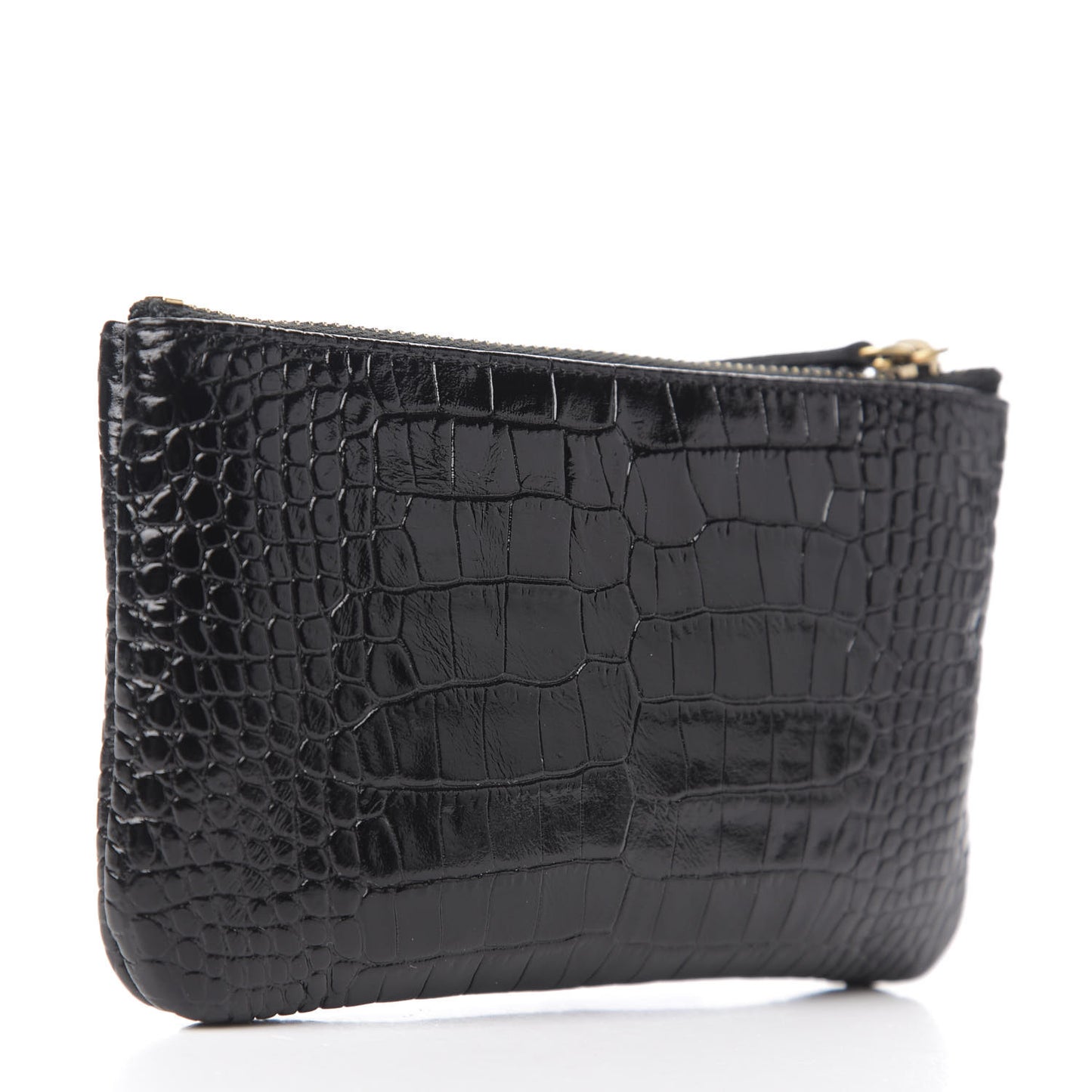 Calfskin Crocodile Embossed Cocodile Cosmetic Case Black Gold
