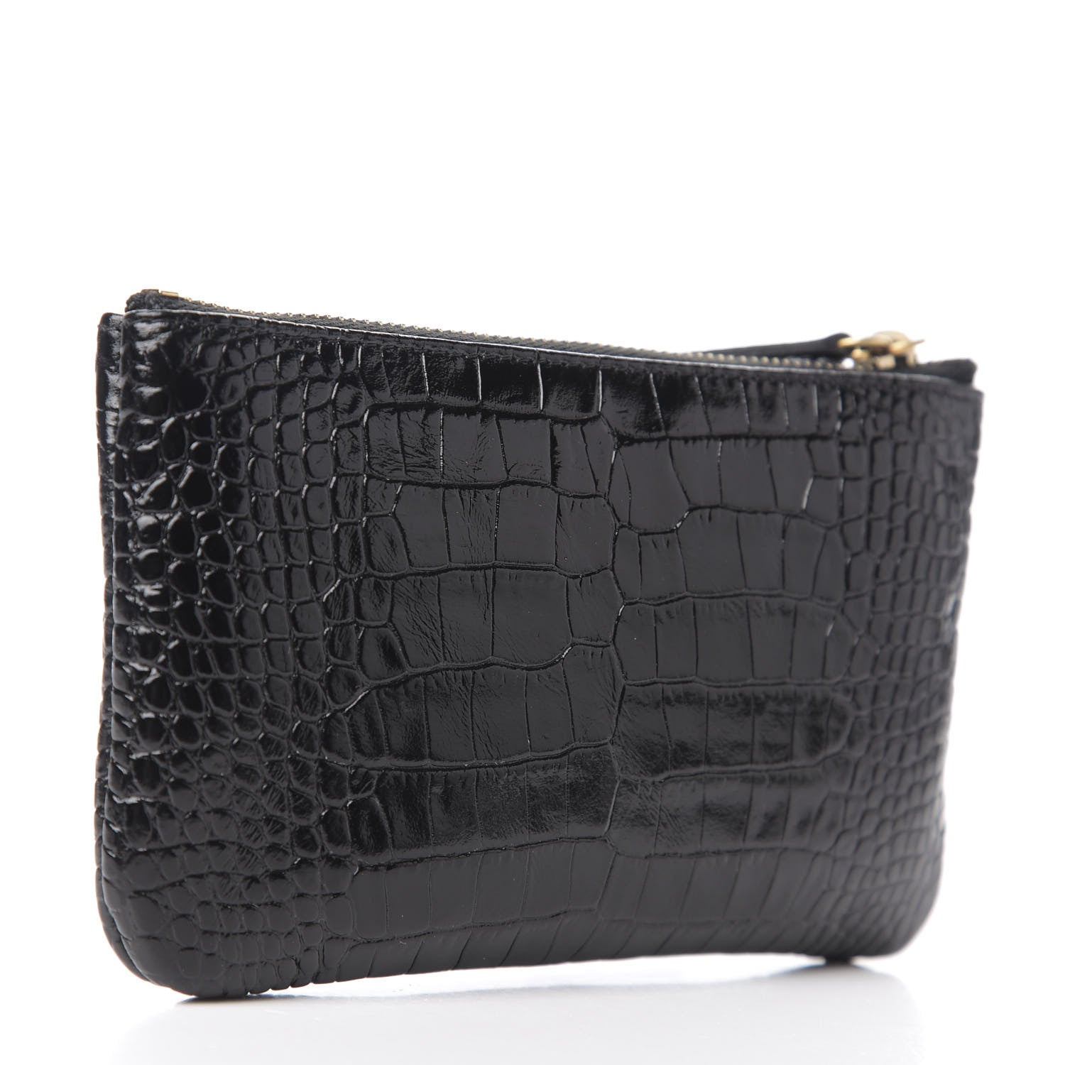 Chanel Calfskin Crocodile Embossed Cocodile Cosmetic Case Black Gold 2 of 6