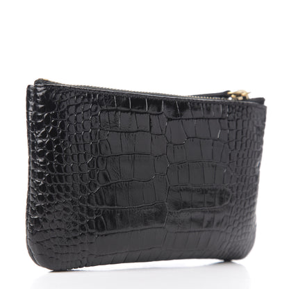 Chanel Calfskin Crocodile Embossed Cocodile Cosmetic Case Black Gold 2 of 6