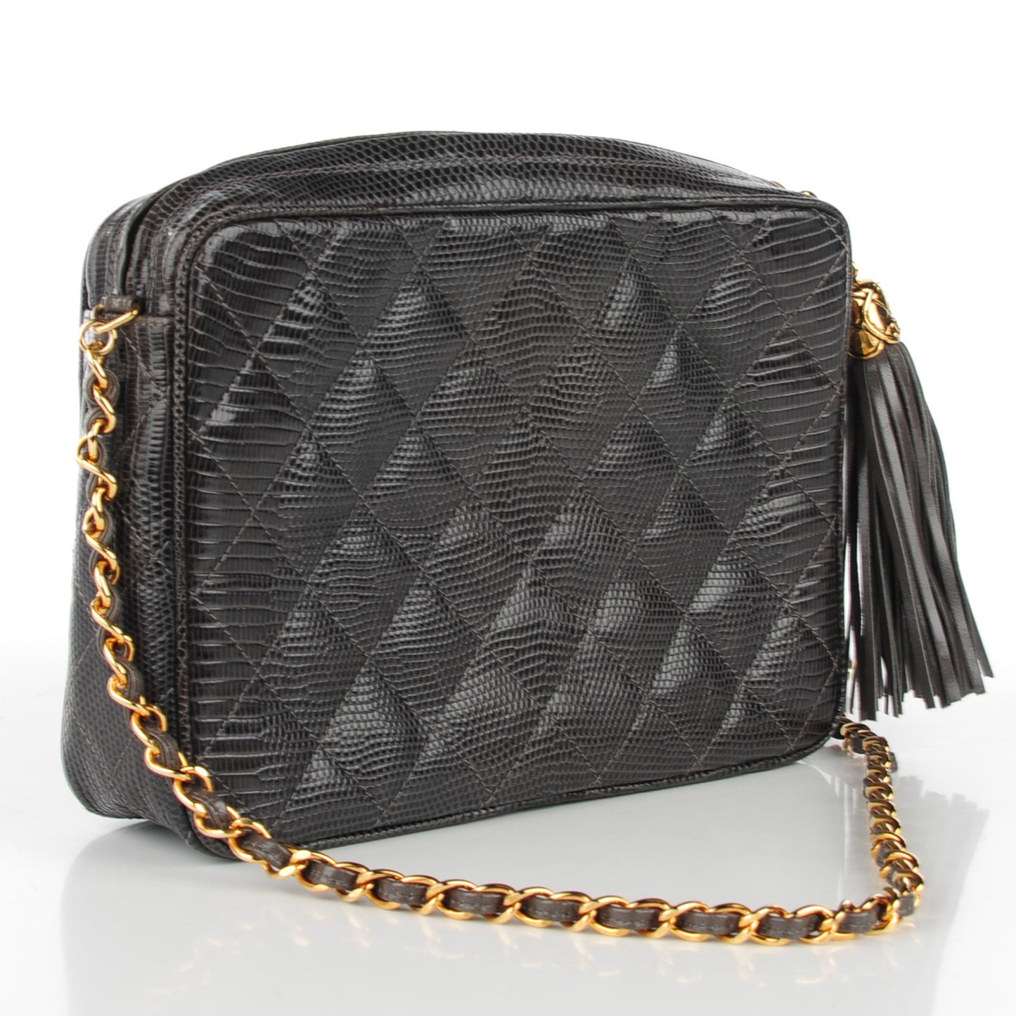 Lizard Quilted Tassel Camera Case Dark Grey