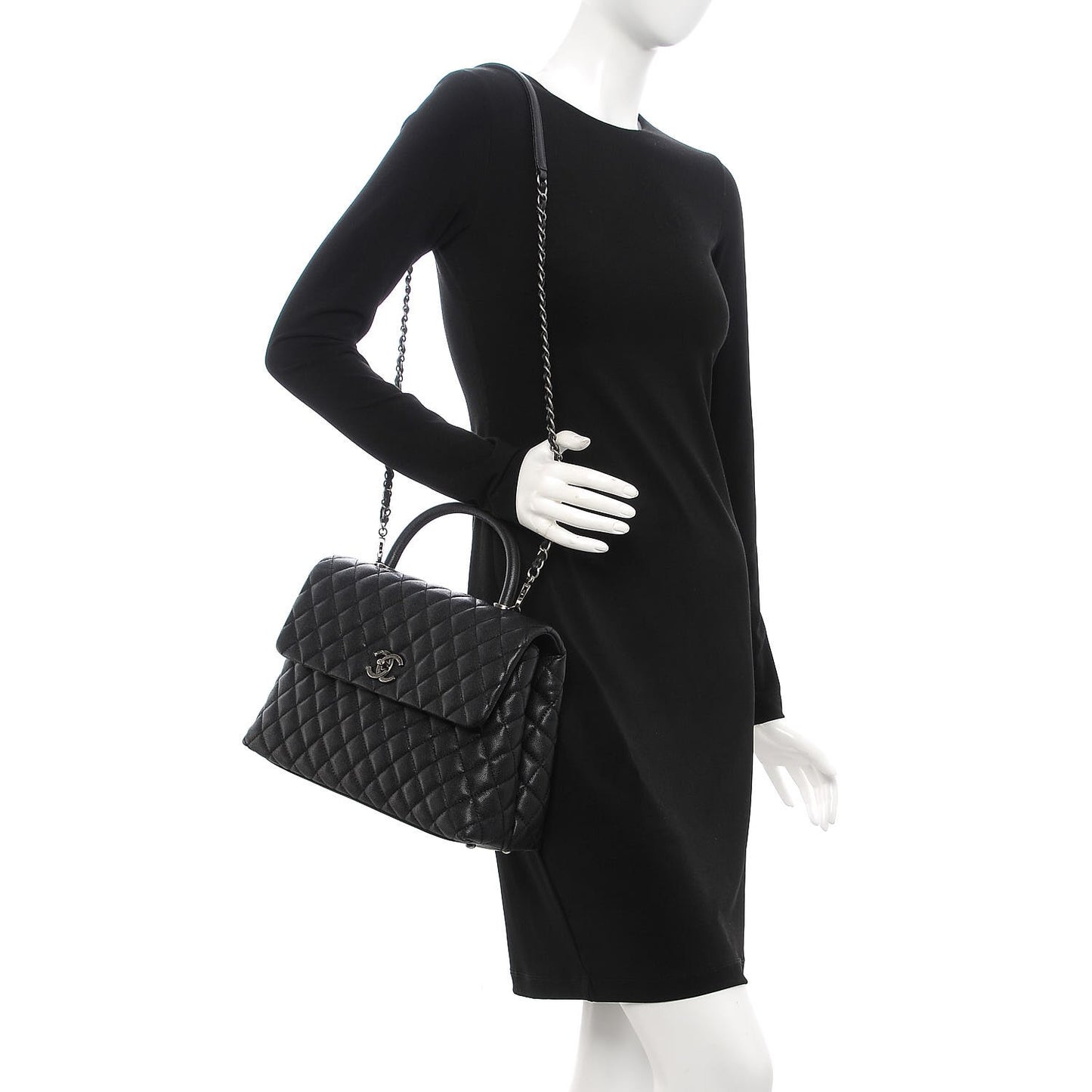 Caviar Quilted Medium Coco Handle Flap Black