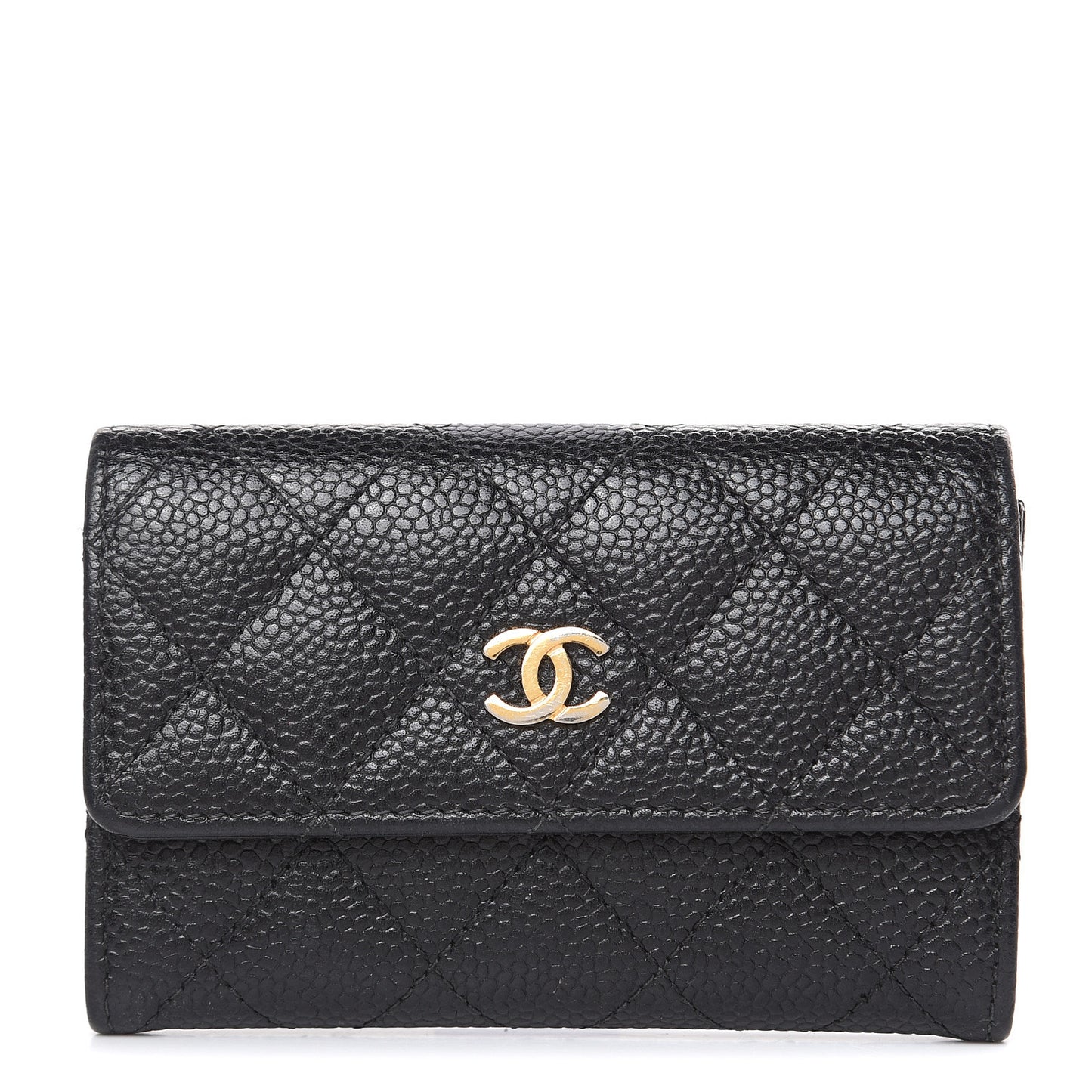 Caviar Quilted Flap Card Holder Black