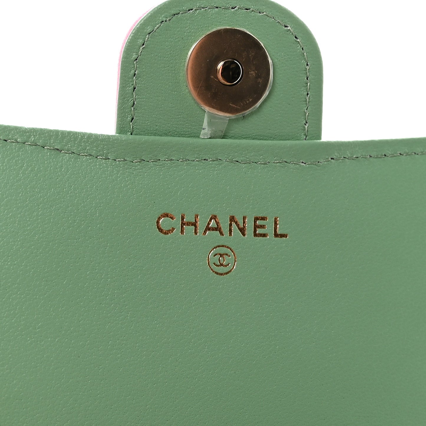 Lambskin Quilted Flap Phone Holder With Chain Lilac Light Green