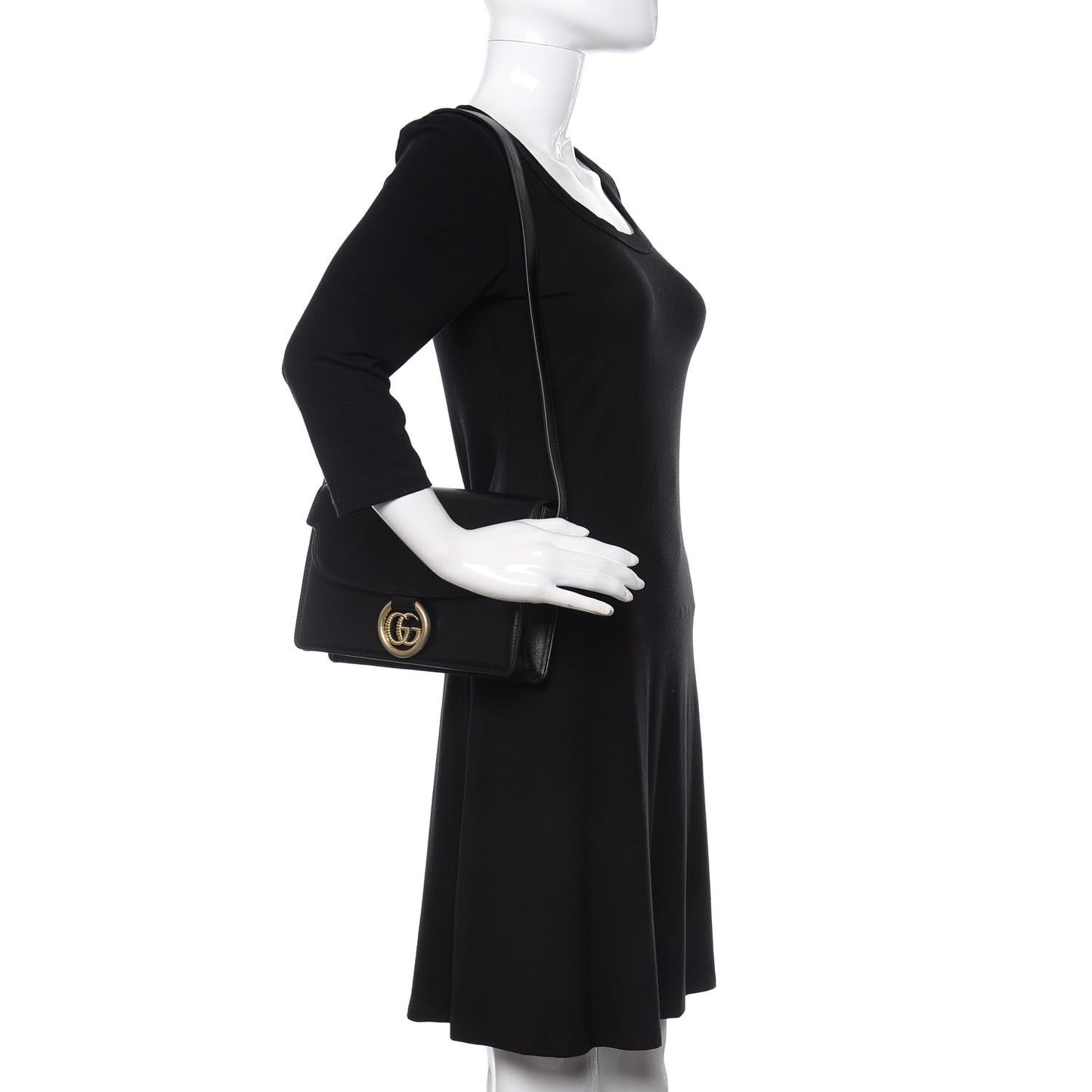 Textured Calfskin Small Torchon GG Ring Shoulder Bag Black