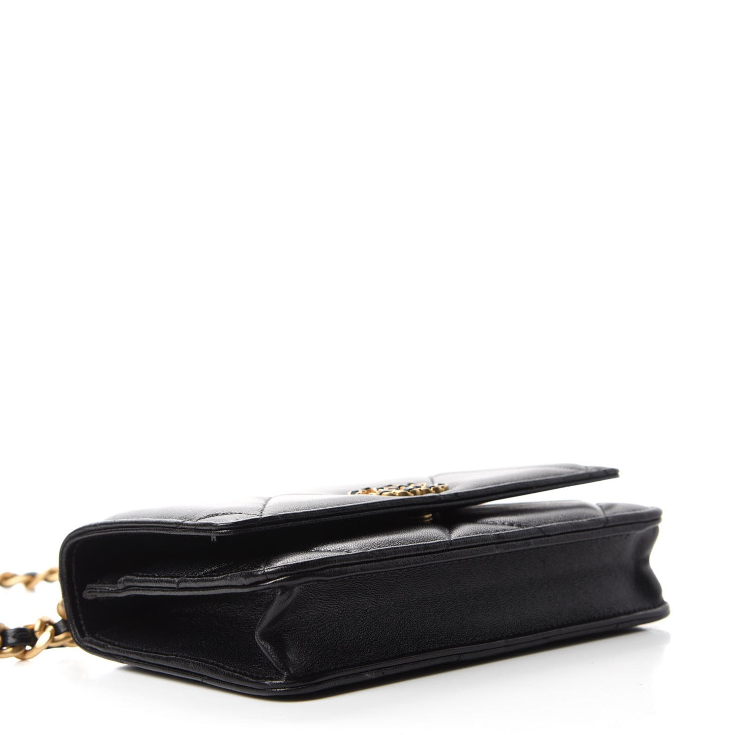 Goatskin Quilted Chanel 19 Wallet On Chain WOC Black