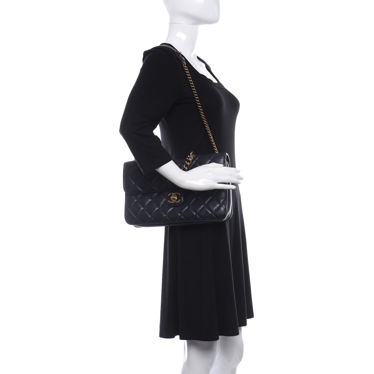 Calfskin Quilted Large Perfect Edge Flap Black