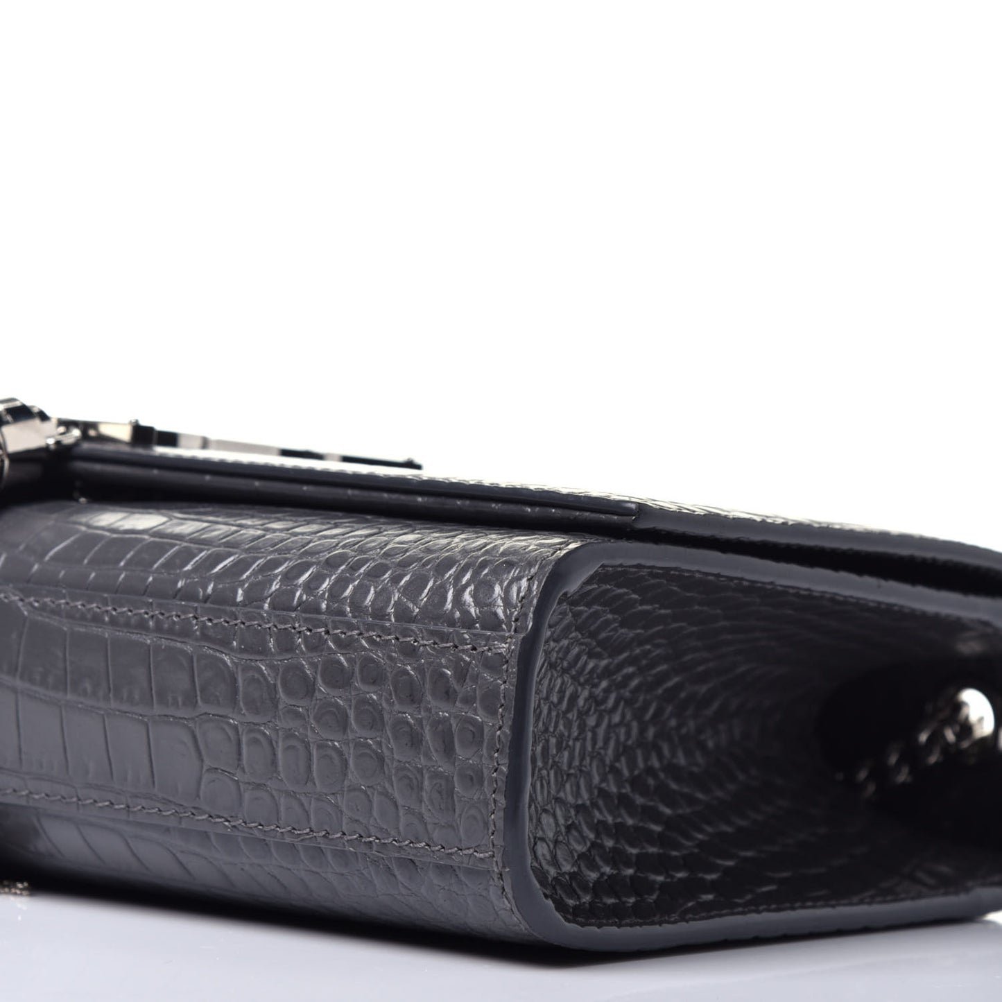 Calfskin Crocodile Embossed Medium Classic Monogram Kate Tassel Satchel Fog