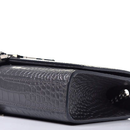 Saint Laurent Calfskin Crocodile Embossed Medium Classic Monogram Kate Tassel Satchel Fog 9 of 9