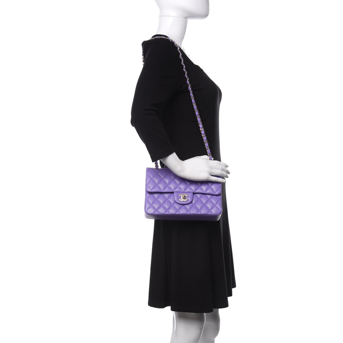 Caviar Quilted Small Double Flap Purple