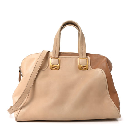 Fendi Capra Vitello Dolce Marmol Colorblock Large Chameleon Tote Cipria Makeup Camel 1 of 10