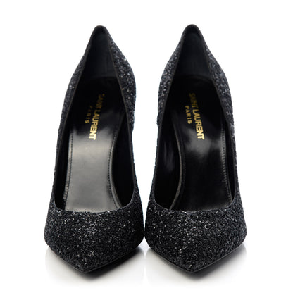 Saint Laurent Glitter Era Pumps 39.5 Black Silver 2 of 11