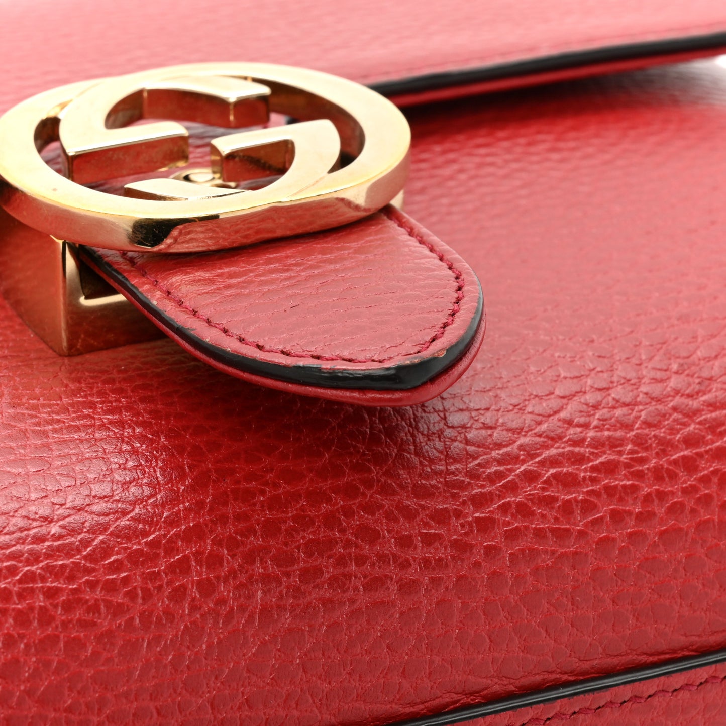 Dollar Calfskin Interlocking G Top Handle Shoulder Bag Red