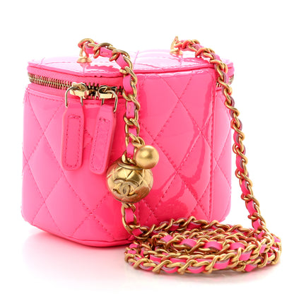 Chanel Patent Quilted Pearl Crush Mini Vanity Case With Chain Neon Pink 3 of 12