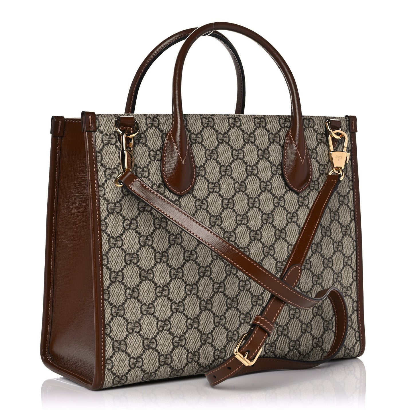 GG Supreme Monogram Azalea Calfskin Small Retro Interlocking G Tote Bag Beige Ebony Brown Sugar