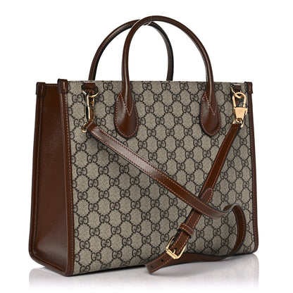 Gucci GG Supreme Monogram Azalea Calfskin Small Retro Interlocking G Tote Bag Beige Ebony Brown Sugar 3 of 15
