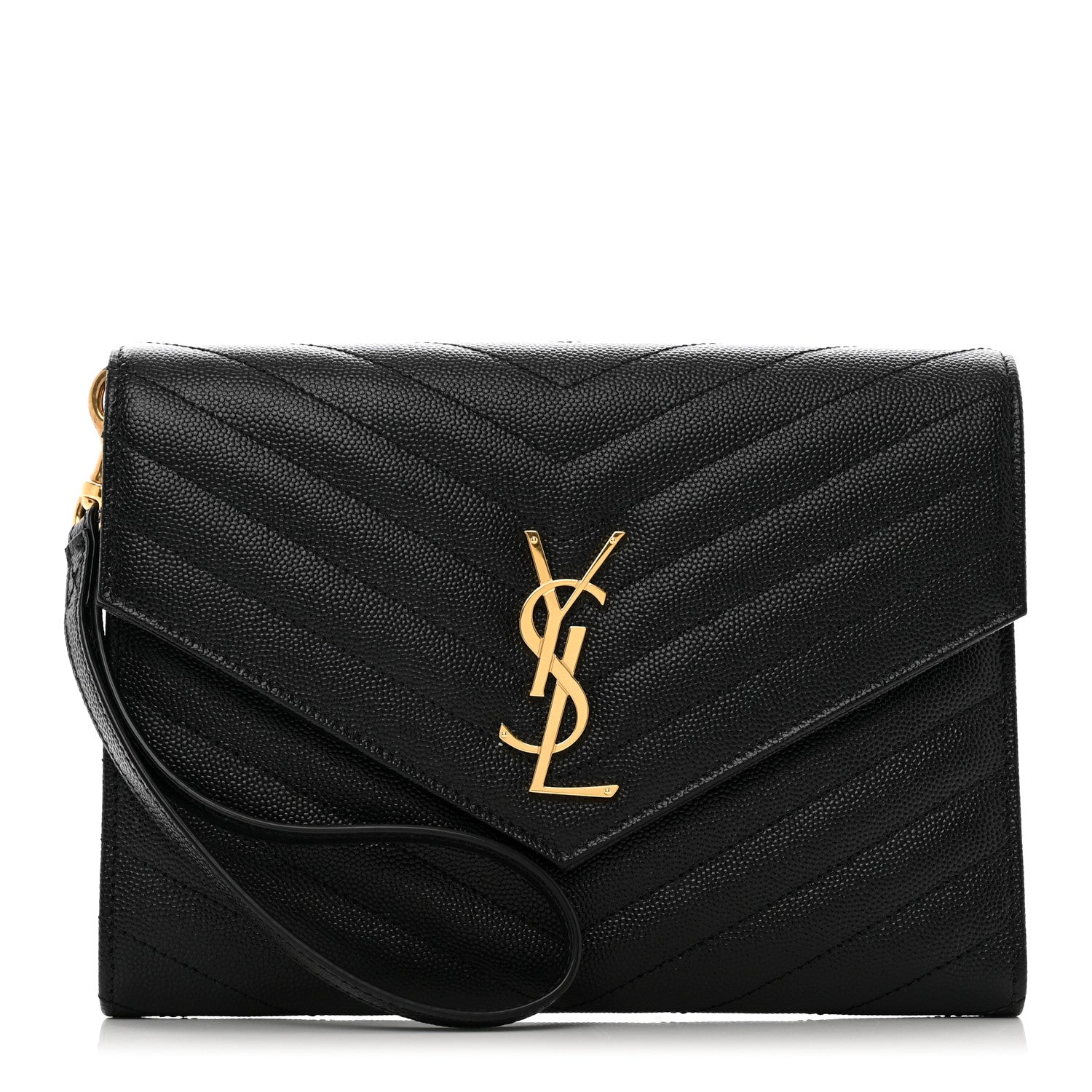 Saint Laurent Grain De Poudre Matelasse Chevron Monogram Envelope Clutch Black 1 of 7