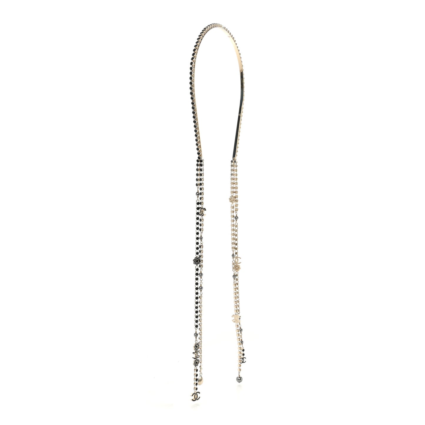 Metal Crystal Pearl CC Chandelier Headband Gold Black Grey