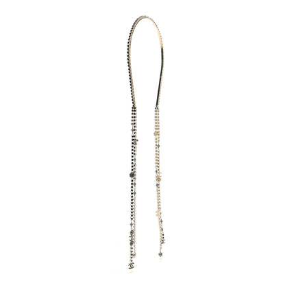 Chanel Metal Crystal Pearl CC Chandelier Headband Gold Black Grey 3 of 7