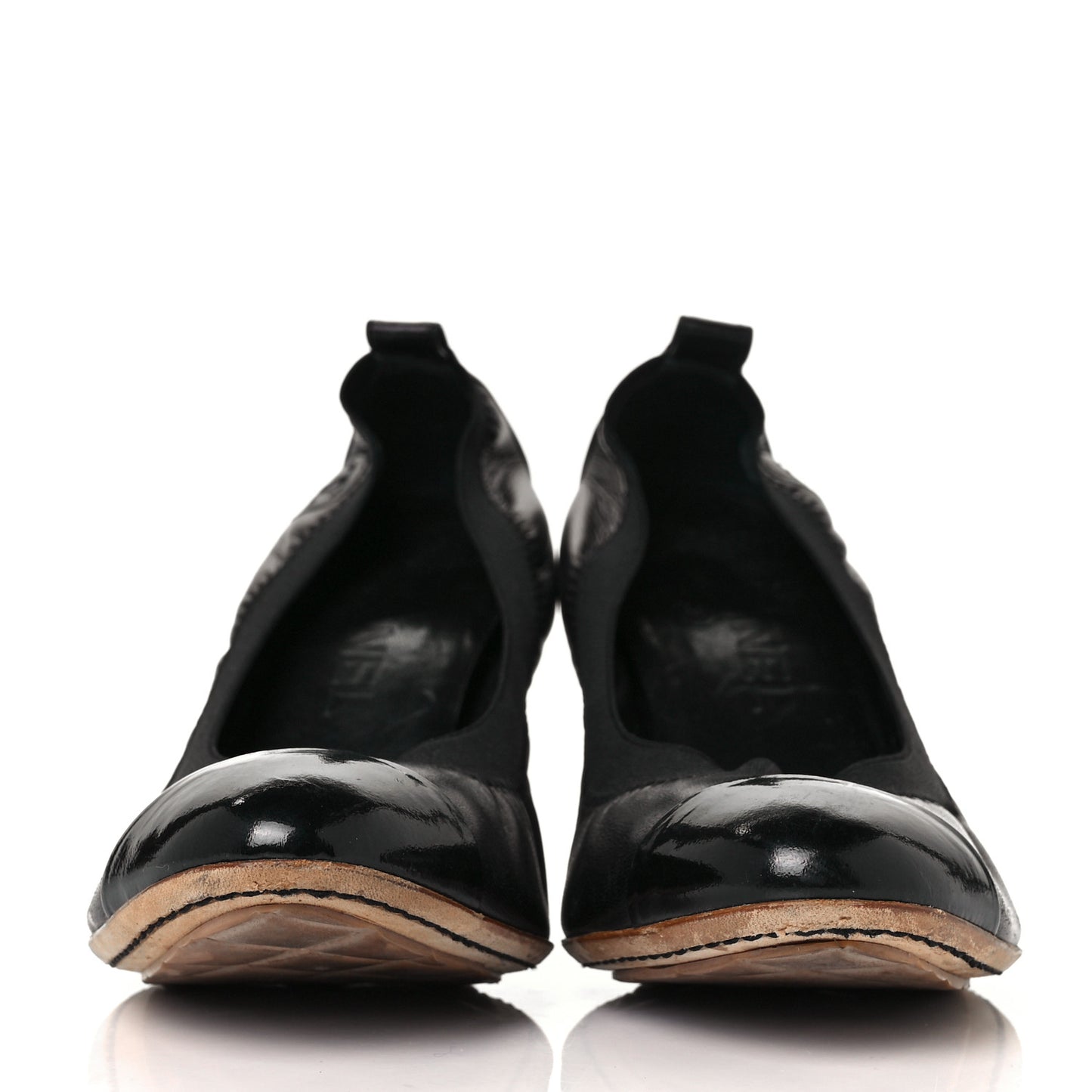 Lambskin Patent CC Elastic Cap Toe Ballerina Pumps 39 Black