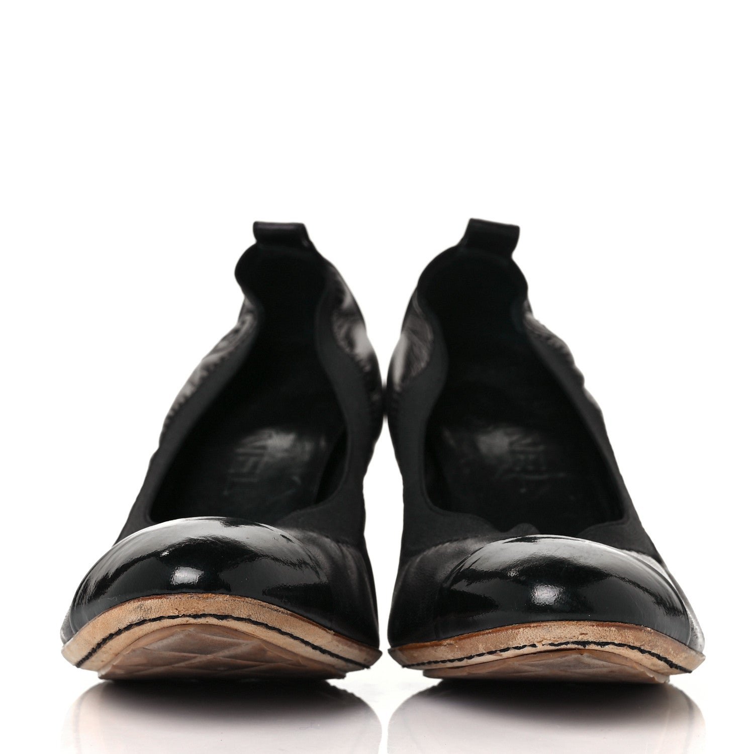 Chanel Lambskin Patent CC Elastic Cap Toe Ballerina Pumps 39 Black 2 of 7