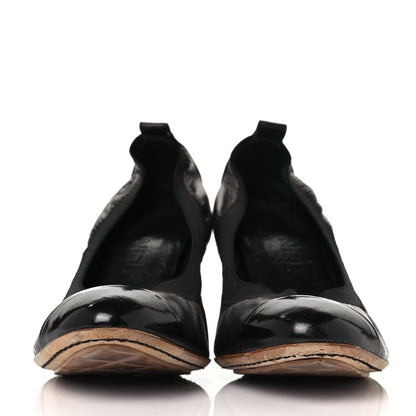 Chanel Lambskin Patent CC Elastic Cap Toe Ballerina Pumps 39 Black 2 of 7