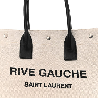 Saint Laurent Linen Calfskin Small Rive Gauche Tote Greggio Natural 8 of 16