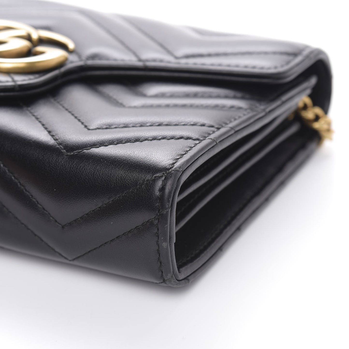 Calfskin Matelasse GG Marmont Chain Wallet Black