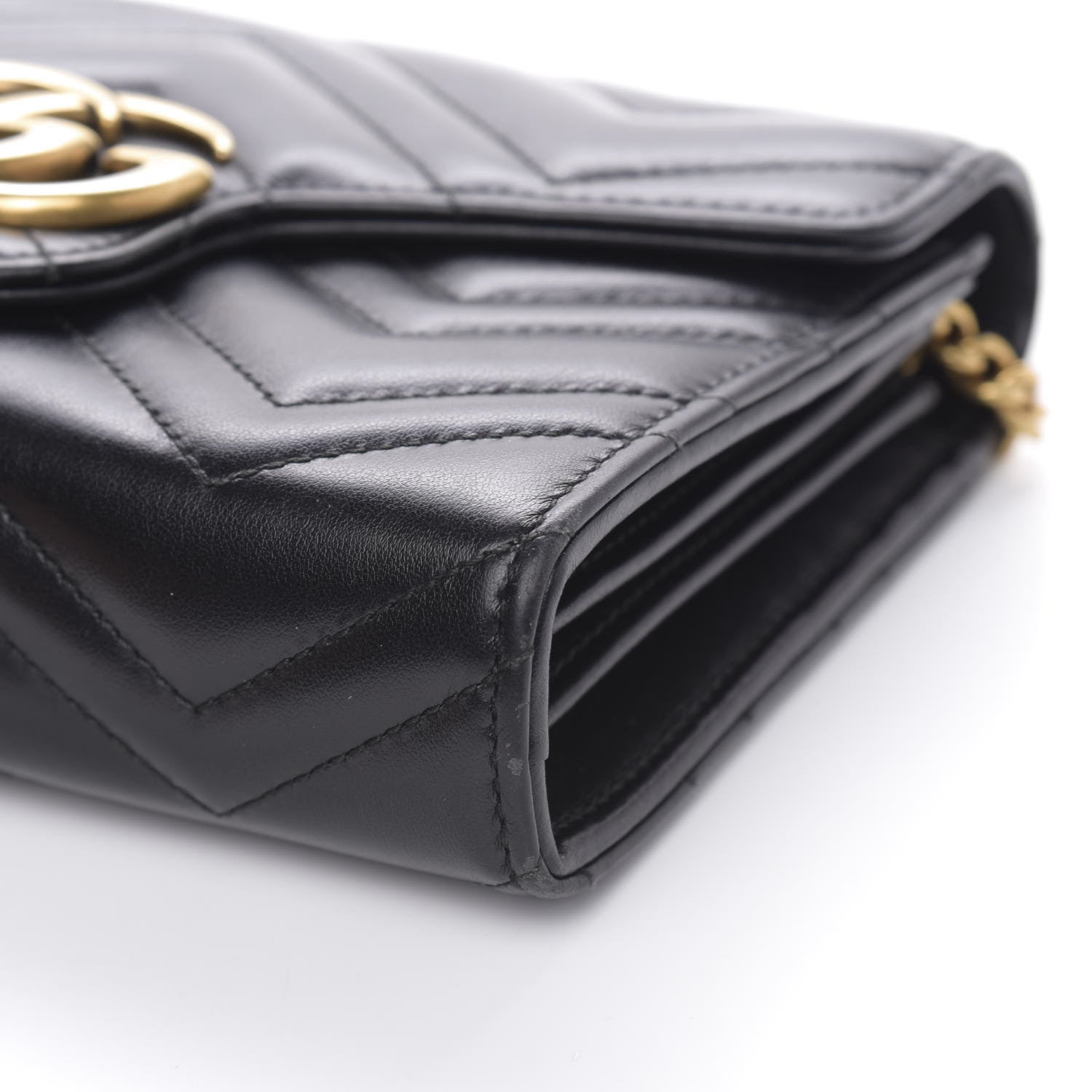 Gucci Calfskin Matelasse GG Marmont Chain Wallet Black 9 of 11