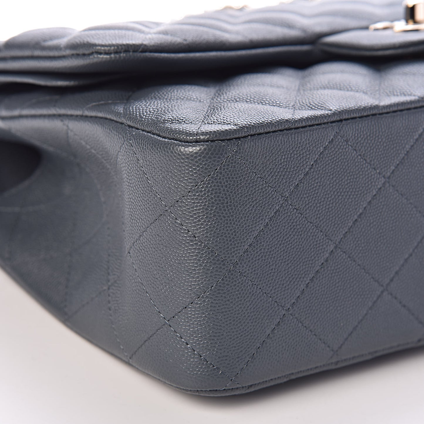 Caviar Quilted Jumbo Double Flap Dark Grey