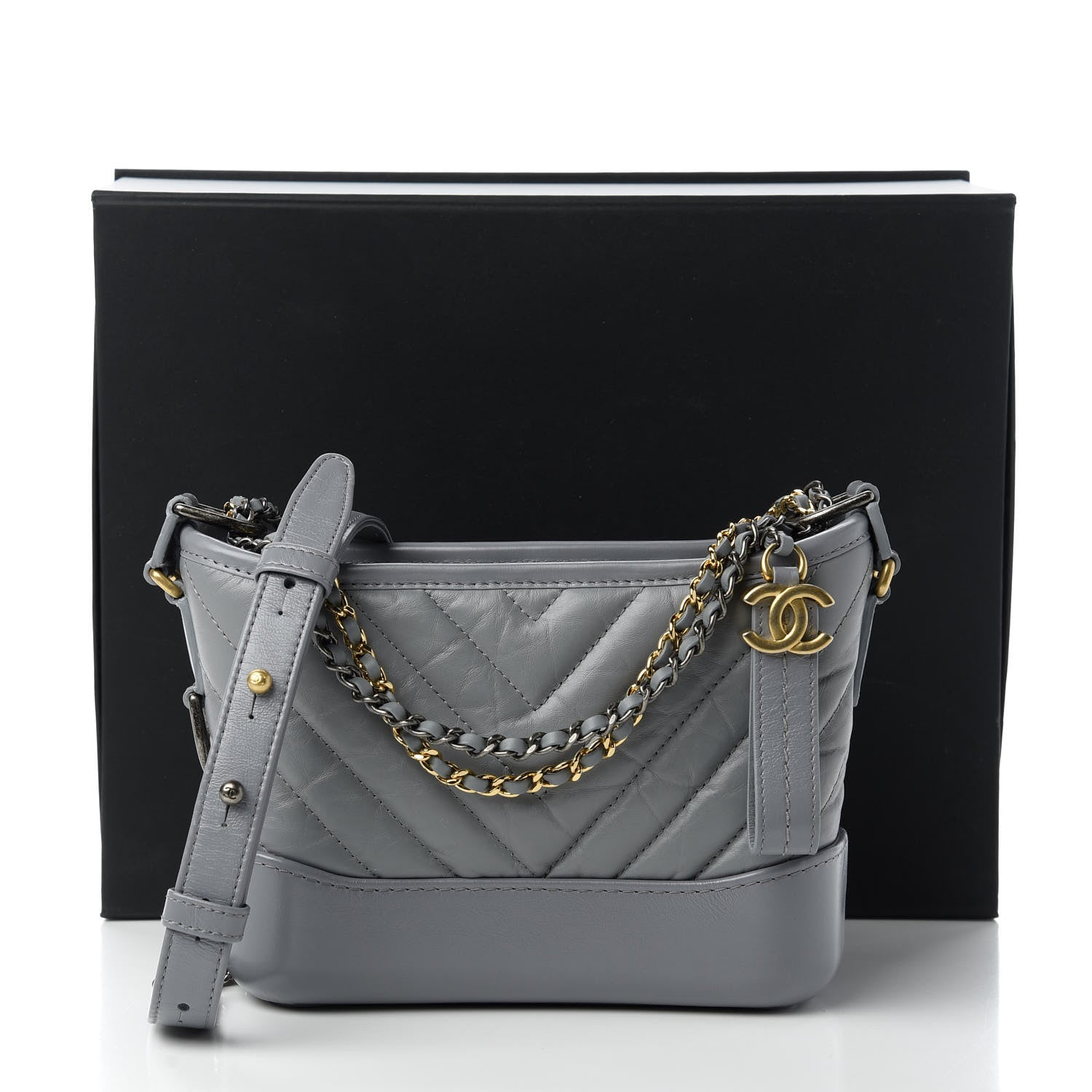 Chanel Aged Calfskin Chevron Quilted Small Gabrielle Hobo Grey 11 of 11