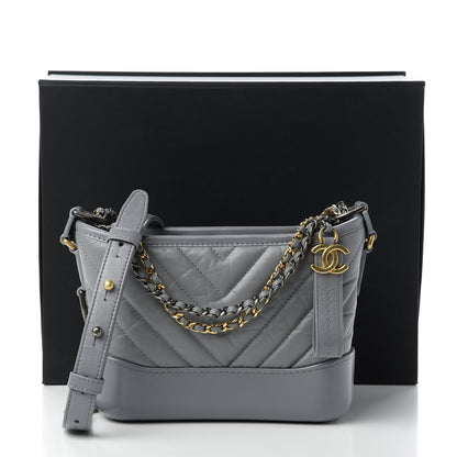 Chanel Aged Calfskin Chevron Quilted Small Gabrielle Hobo Grey 11 of 11