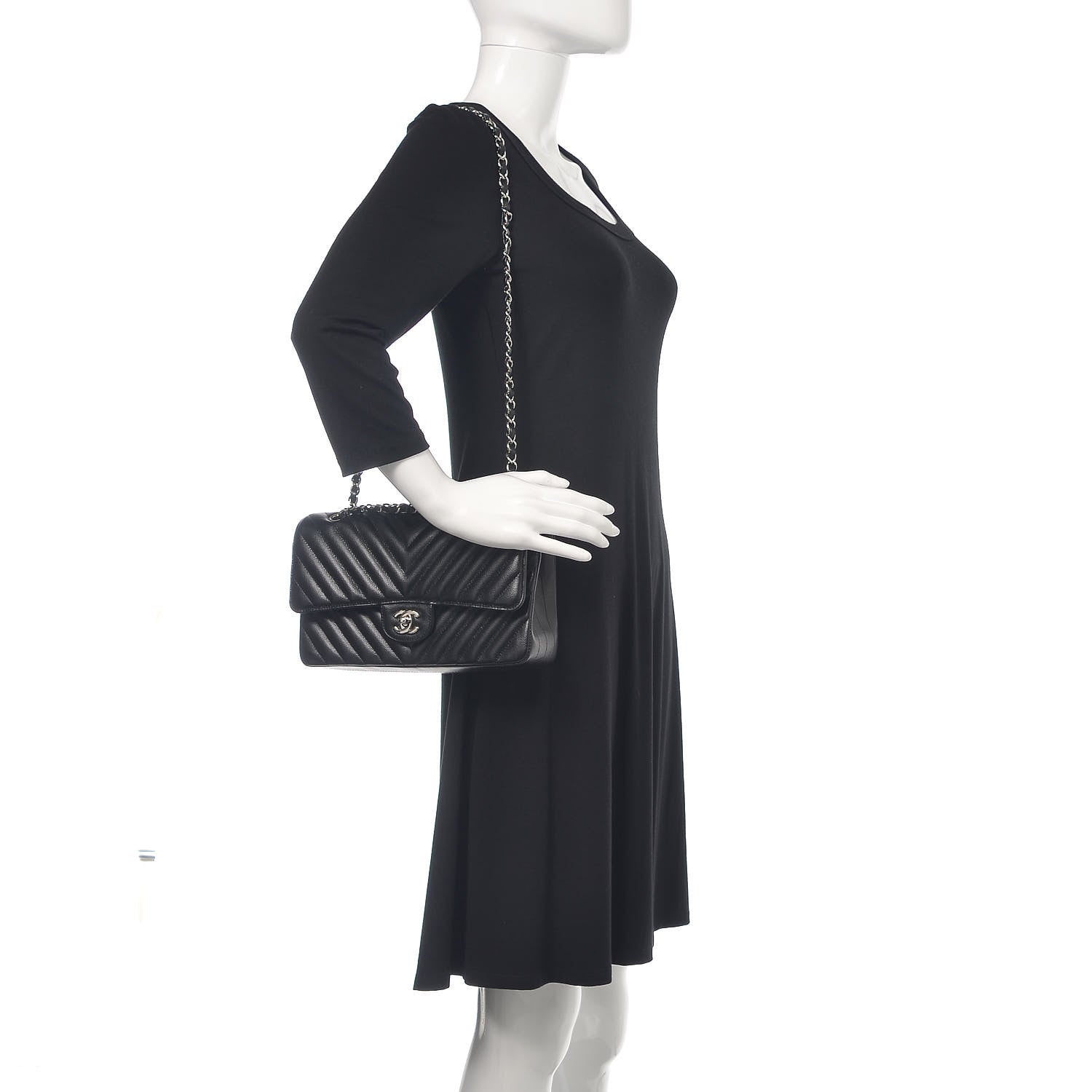 Chanel Caviar Chevron Quilted Medium Double Flap Black 2 of 11