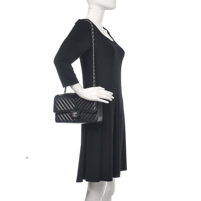 Chanel Caviar Chevron Quilted Medium Double Flap Black 2 of 11