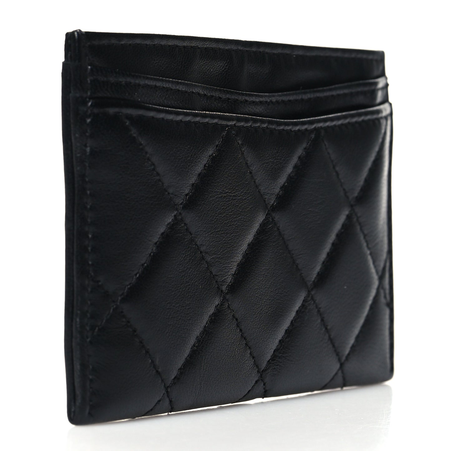 Lambskin Quilted Card Holder Black