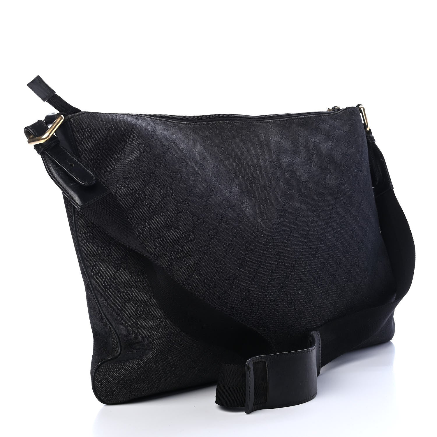 Gucci Denim Monogram Flat Messenger Bag Black 3 of 7
