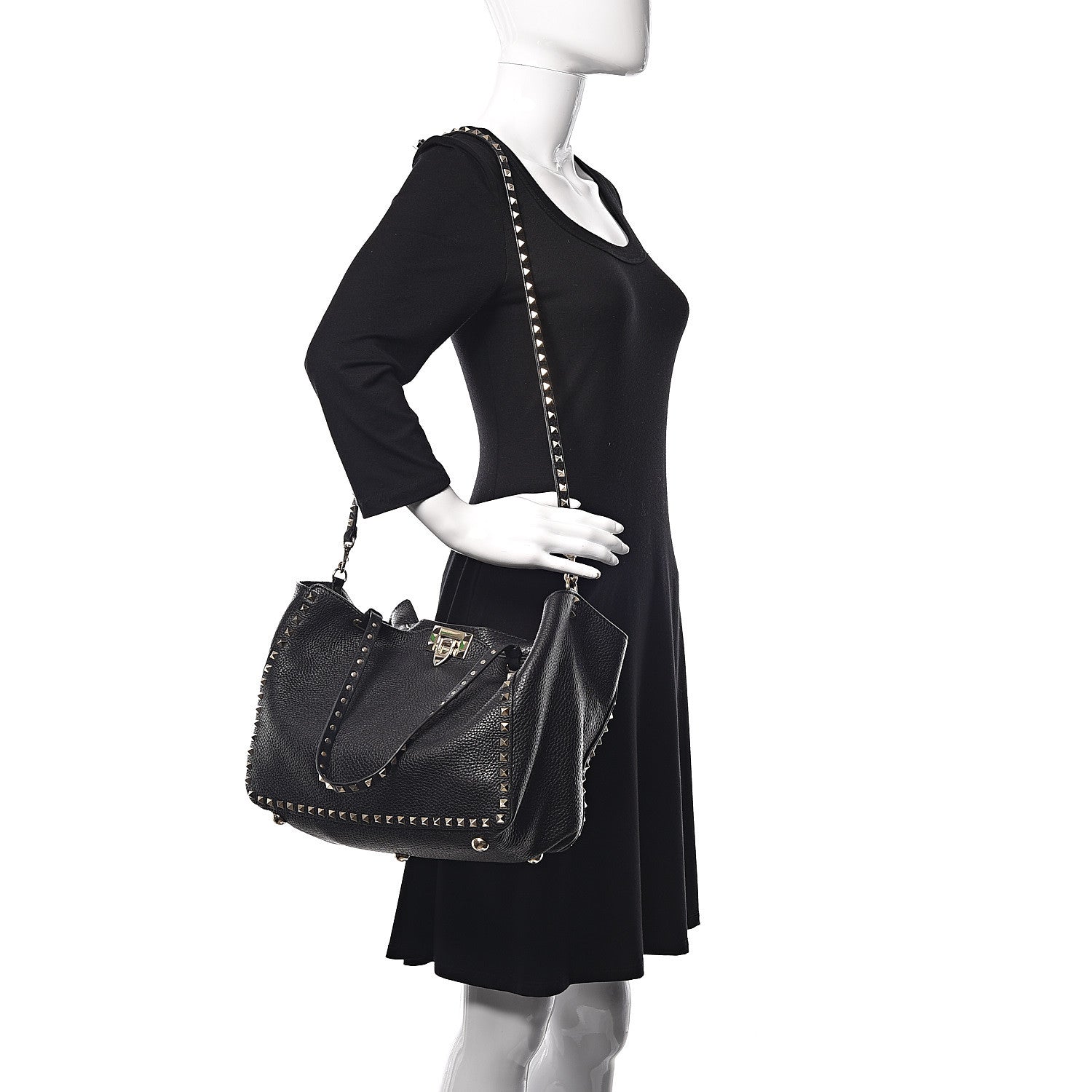 Valentino Garavani Pebbled Calfskin Medium Rockstud Tote Black 2 of 10