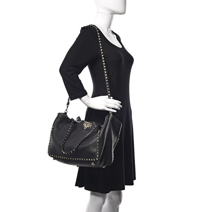 Valentino Garavani Pebbled Calfskin Medium Rockstud Tote Black 2 of 10