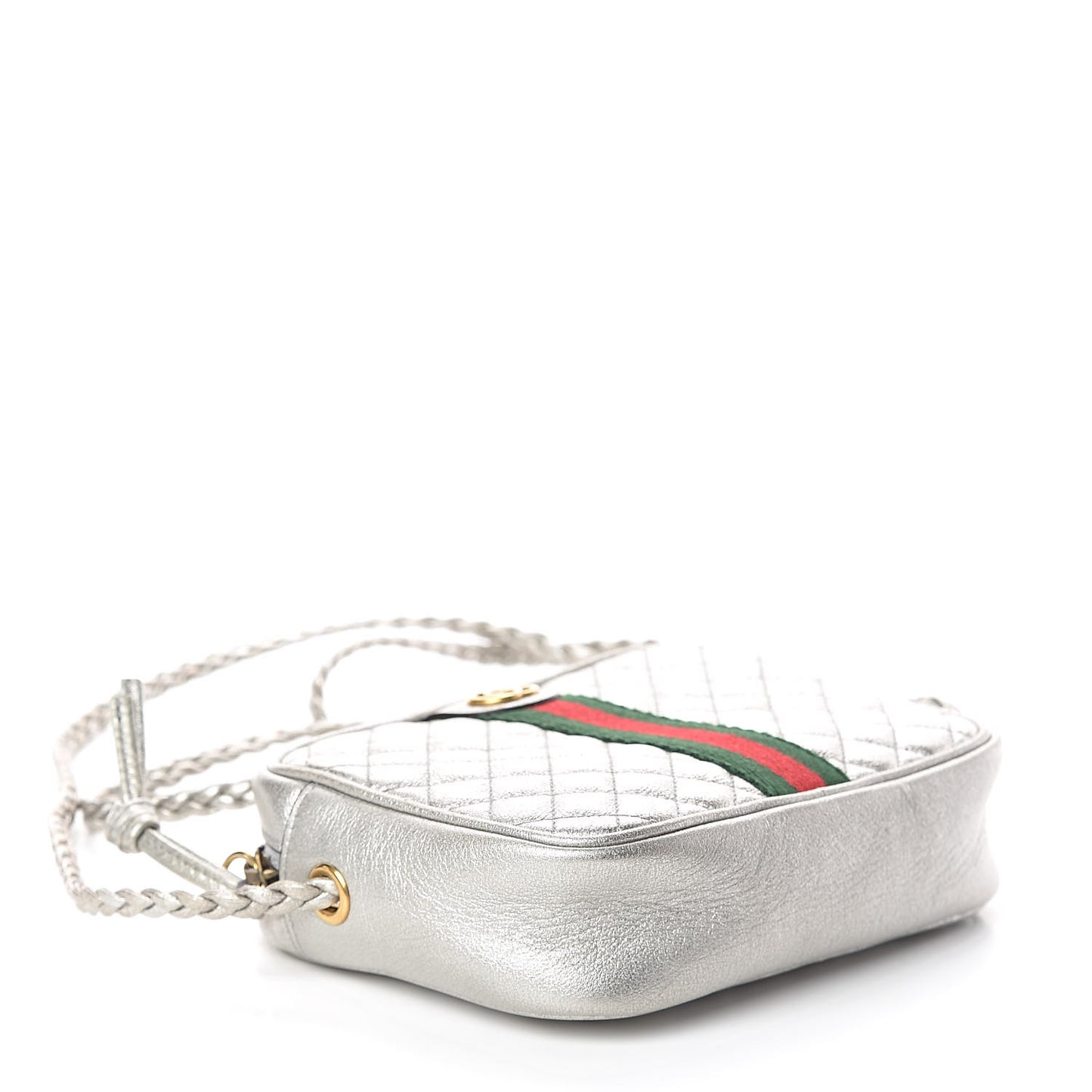 Laminated Nappa Web Trapuntata Mini GG Shoulder Bag Argento