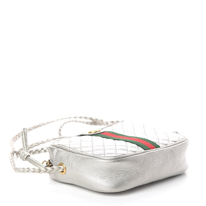Gucci Laminated Nappa Web Trapuntata Mini GG Shoulder Bag Argento 4 of 9