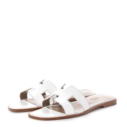 Hermes Box Calfskin Oran Sandals 36.5 White 3 of 7