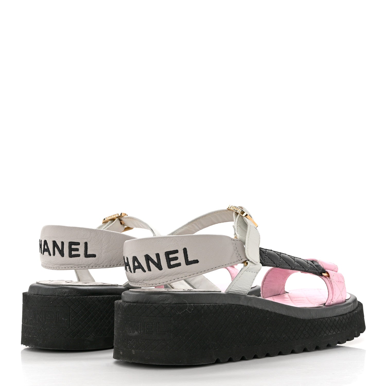 Chanel Lambskin Quilted CC Logo Platform Sandals 39 Black White Pink 4 of 8